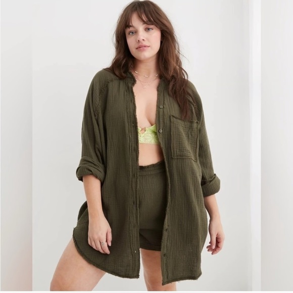 aerie Tops - Aerie | Green Pool To Party 100% Cotton Gauzy Matching Set M/XL